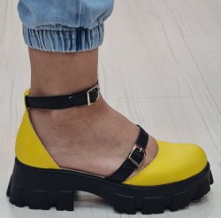 Sandale dama - Sandale dama din piele 1804 Cika galben negru 34-40