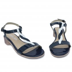 Sandale copii  - Sandale domnisoare piele Prego 404 blu alb lac 36-41