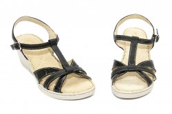Sandale dama  - Sandale femei platforma piele naturala 512 negru lac 35-41