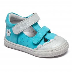Sandale copii  - Sandale fete cu talonet din piele hokide 386 turcoaz arg 18-25