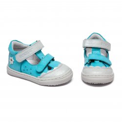Sandale copii  - Sandale fete cu talonet din piele hokide 386 turcoaz arg 18-25