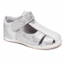 Sandale copii  - Sandale fete cu talonet pj shoes Pablo alb argintiu 18-26