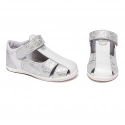Sandale copii  - Sandale fete cu talonet pj shoes Pablo alb argintiu 18-26