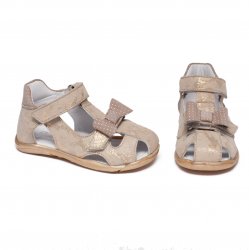 Sandale copii  - Sandale fete flexibile cu talonet pj shoes Mario bej lux 18-26