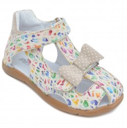 Sandale copii  - Sandale fete flexibile pj shoes Mario bej print 18-26