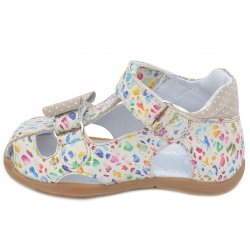 Sandale copii  - Sandale fete flexibile pj shoes Mario bej print 18-26