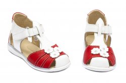 Sandale copii - Sandale fete piele 574 alb corai flori 18-25