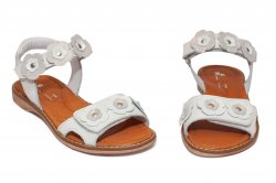 Sandale copii  - Sandale fete piele pj shoes Ana alb flori 27-36