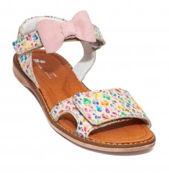 Sandale copii  - Sandale fete piele pj shoes Ana alb flori 27-36