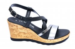 Sandale dama  - Sandale platforma dama piele 990 negru argintiu 35-41