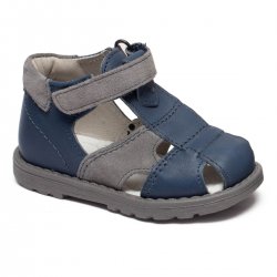 Sandale copii  - Sandalute baieti cu talonet din piele AV37 blu gri 17-30