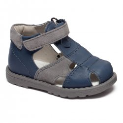 Sandale copii - Sandalute baieti cu talonet din piele AV37 blu gri 17-30