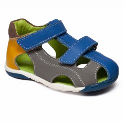 Sandale copii - Sandalute baieti din piele cu talonet pj shoes Mario blu galben 18-26