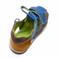 Sandale copii - Sandalute baieti din piele cu talonet pj shoes Mario blu galben 18-26