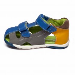 Sandale copii - Sandalute baieti din piele cu talonet pj shoes Mario blu galben 18-26