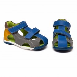 Sandale copii - Sandalute baieti din piele cu talonet pj shoes Mario blu galben 18-26