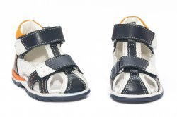 Sandale copii  - Sandalute baieti hokide picior lat din piele naturala 311 blu alb port 18-25