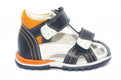 Sandale copii - Sandalute baieti hokide picior lat din piele naturala 311 blu alb port 18-25