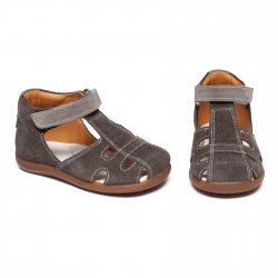 Sandale copii  - Sandalute copii din piele intoarsa cu talonet AV38 gri dark 17-30