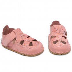Sandale copii  - Sandalute fete barefoot din piele 2022 roz flori 17-25