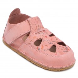 Sandale copii  - Sandalute fete barefoot din piele 2022 roz flori 17-25