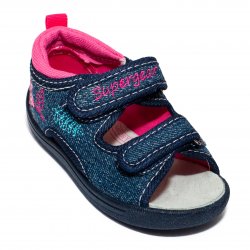 Sandale copii - Sandalute fete cu brant din piele flexibile 1433 blu roz 20-25