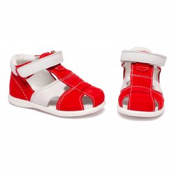 Sandale copii  - Sandalute fete din piele cu talonet AV38 rosu alb 17-30