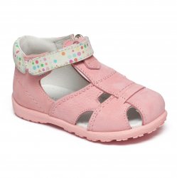 Sandale copii - Sandalute fete din piele cu talonet AV38 roz alb buline TR 17-30