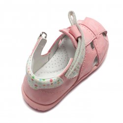 Sandale copii - Sandalute fete din piele cu talonet AV38 roz alb buline TR 17-30