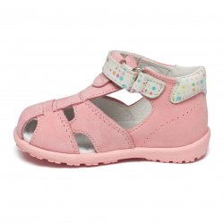 Sandale copii - Sandalute fete din piele cu talonet AV38 roz alb buline TR 17-30
