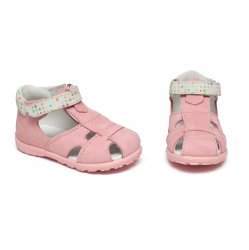 Sandale copii - Sandalute fete din piele cu talonet AV38 roz alb buline TR 17-30