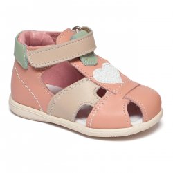 Sandale copii  - Sandalute fete din piele cu talonet AV38 roz bej inimioara 18-30