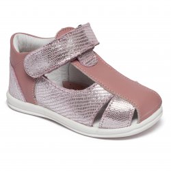 Sandale copii  - Sandalute fete din piele cu talonet pj shoes Pablo roz lux arg 18-26