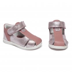 Sandale copii  - Sandalute fete din piele cu talonet pj shoes Pablo roz lux arg 18-26