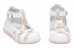 Sandale copii - Sandalute fete hokide piele 307 alb roz sidef 17-24