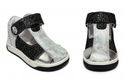 Sandale copii - Sandalute fete piele pj shoes Pablo argintiu negru 18-26