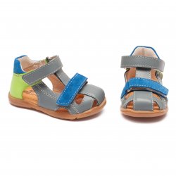 Sandale copii  - Sandalute flexibile copii cu talonet pj shoes Mario gri albastru verde 18-26