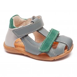 Sandale copii  - Sandalute flexibile copii cu talonet pj shoes Mario gri albastru verde 18-26