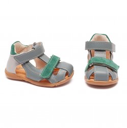 Sandale copii  - Sandalute flexibile copii cu talonet pj shoes Mario gri verde 18-26