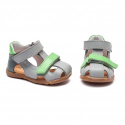 Sandale copii  - Sandalute flexibile copii cu talonet pj shoes Mario gri vernil 18-26