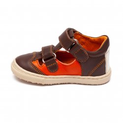 Sandale copii - Sandalute hokide copii cu talonet din piele 386 maro port alb 18-25