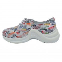 Pantofi sport copii - Sneakers fete cu talpa inalta piele 2025 alb print 35-40