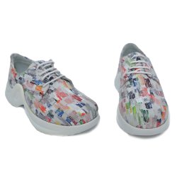 Pantofi sport copii - Sneakers fete cu talpa inalta piele 2025 alb print 35-40