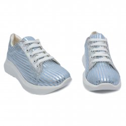 Pantofi sport copii  - Sneakers fete cu talpa inalta piele 2025 blue arg 35-40