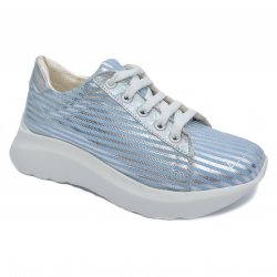 Pantofi sport copii  - Sneakers fete cu talpa inalta piele 2025 blue arg 35-40
