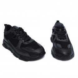 Pantofi sport copii - Sneakers fete cu talpa inalta piele 2026 negru 35-40