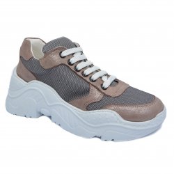 Pantofi sport copii - Sneakers fete cu talpa inalta piele 2033 maro auriu 35-40