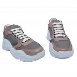 Pantofi sport copii - Sneakers fete cu talpa inalta piele 2033 maro auriu 35-40