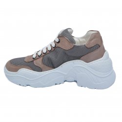 Pantofi sport copii - Sneakers fete cu talpa inalta piele 2033 maro auriu 35-40