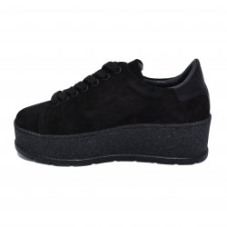 Pantofi copii - Sneakers fete cu talpa inalta piele 2034 negru velur 35-40